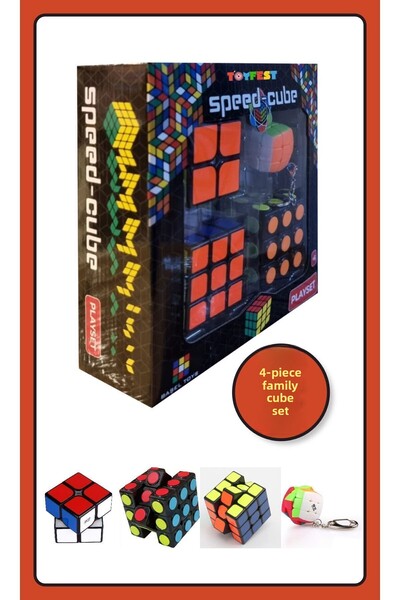 TOYFEST Set of 4 Speed Intelligence Cube Intelligence Cube Rubik's Cubes 3X3-2X2-3X3 with Round Punt - Curved 3X3 Keychain
