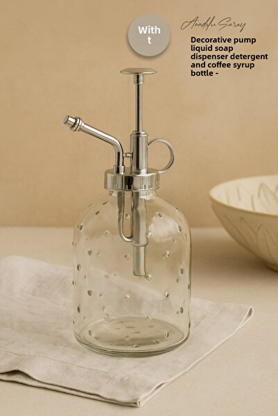 Anadolu Saray Transparent Glass Decorative Pump Liquid Soap Dispenser Detergent Dispenser and Coffee Syrup Bottle - 1 Pcs