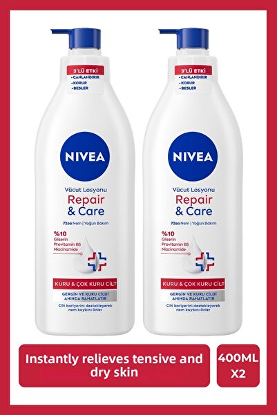 NIVEA Repair & Care Body Lotion 400 ml X2,72 Hours Deep Moisturizing Serum,Bl...