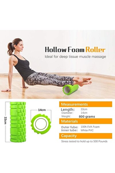 MultiFlexPro High Density Medium Hard Deluxe Foam Roller Massage Foam Pilates Massage Roller Green