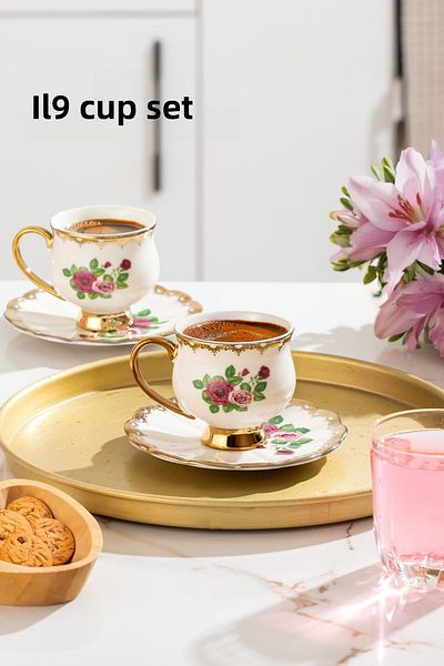 Porsima 3187 Majesty 12 Piece Gilded Porcelain Turkish Coffee Cup Set