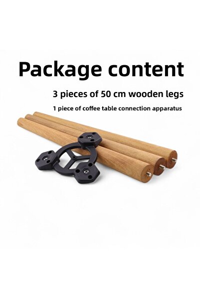 Badem10 Bohemian 3-Piece Coffee Table Leg Set 50 cm Brown Natural Wood Painted Cylinder Table Leg Feet Accessory