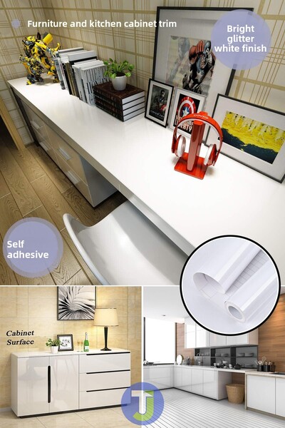Technojet Autoadeziv alb argintiu Bucătărie Baie Blat Perete Dulap Acoperire Masă 60cmx500cm