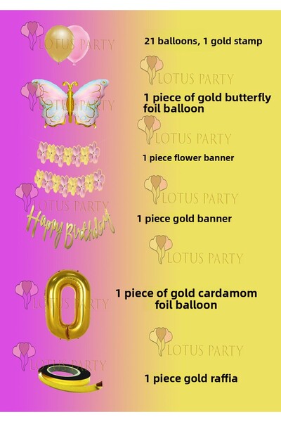 LOTUS PARTY Macaron Floral Gold Butterfly Birthday Set Macaron Banner Gold Number Multicolored Butterfly 1 Year Old