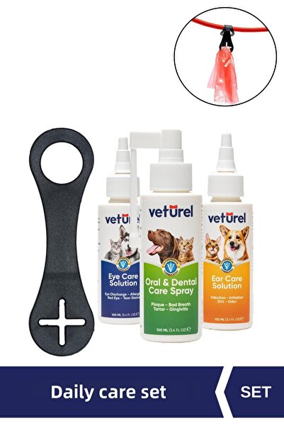 Veturel حامل أكياس براز الكلاب + مجموعة العناية بالرائحة للفم والعين والكلب