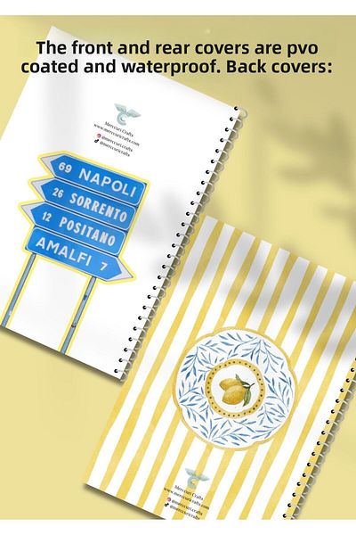 merccuri crafts Amalfi Italy A4 Spiral School Notebook 50 Sheets Set of 2 - Lined, Pvc Coated Waterproof