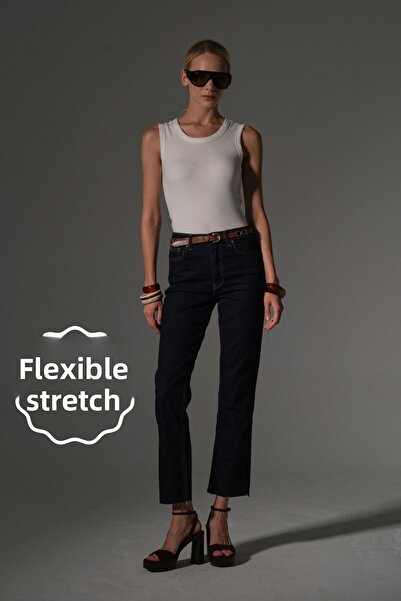 Maule Ευέλικτο βαμβακερό ύφασμα με κομμένο πόδι 5 τσέπες Skinny Slim γυναικείο τζιν παντελόνι @Kosova