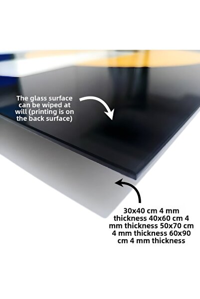 Harikabirev HARİKABİREV | MODEL DE FLORI ALBASTRU-GALBEN-ALB 3 | TABLA DE STICLA TEMPLATA CU CADRU, SIMPLE, VERTICALA