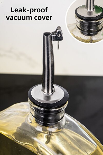 DNS HOME Luxury 500ml Oil Pot Silver Lock Lid Glass Oil Pot Sunflower Oil Olive Oil Sauce Bowl with Label Sauce Bowl