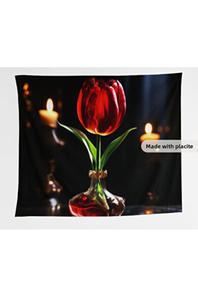 Elmas Dizayn قاعدة حائط من الألياف الدقيقة بتصميم زهور باللون الأسود والأحمر ...