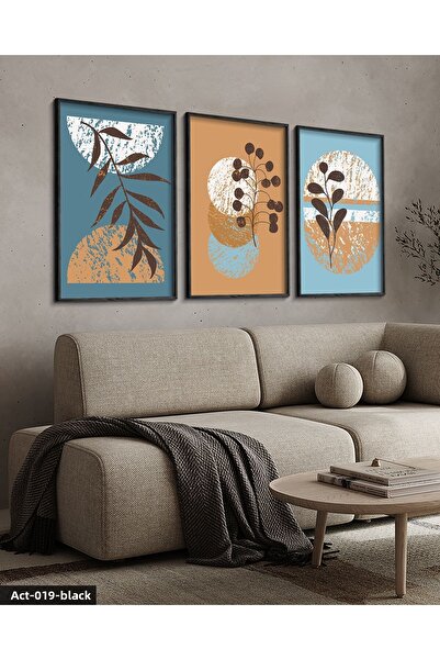 Evinemoda Bohemian Style, Abstract, Art, 3 Piece Black Wooden Framed Painting Act