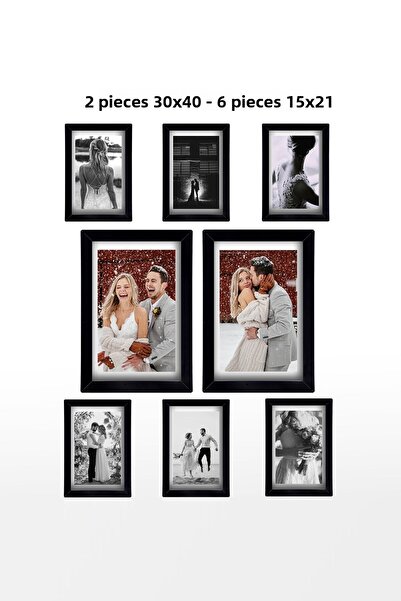 yhfoto 2 bucăți 30x40 - 6 bucăți 15x21 negru MDF PVC rame foto