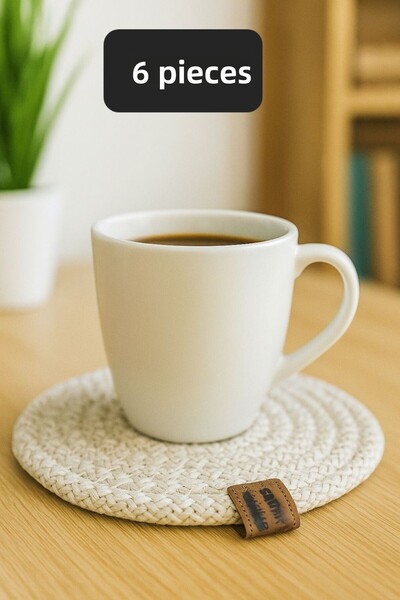 UPEKA 6-Piece Jute Straw Look Decorative Cup Coasters Cream Color12X12Cm