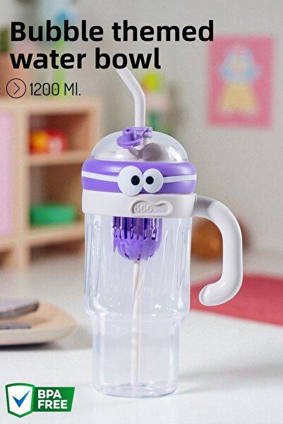 Nandy Home Bubble Model Water Bottle with Straw and Handle, Cleaner and Silicone Straw Tip Gift