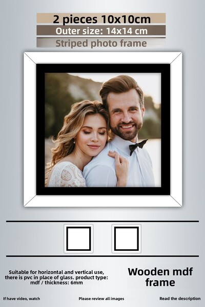yhfoto 2 Pieces 10X10 Frame - White Black Striped Photo Frame - Mdf Frame - Square Frame