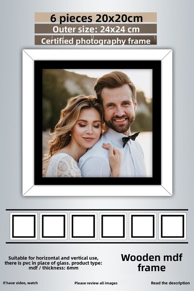 Bytwo 6 Pieces 20X20 Frame - White Black Striped Photo Frame - Mdf Frame - Square Frame