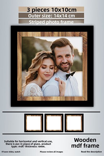bymat 3 Pieces 10X10 Frame - Black-Wood Striped Photo Frame - Mdf Frame - Square Frame