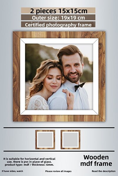 bymat 2 Pieces 15X15 Frame - Wooden White Striped Photo Frame - Mdf Frame - Square Frame
