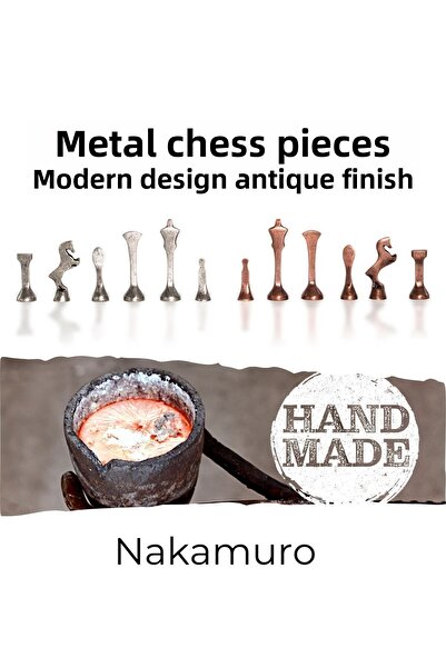 Metalicraft قطع شطرنج معدنية فاخرة من ناكامورو - نحاس عتيق وطلاء قصدير عتيق -...