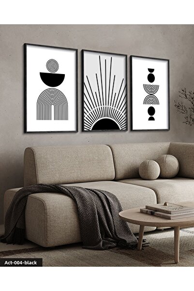 Evinemoda Abstract Pattern Lines 3 Piece Black Wood Framed Painting Act