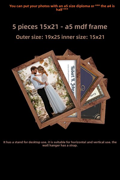 yhfoto 5 Τεμάχια 15x21 Πλαίσιο - Ξύλινο πλαίσιο MDF - Κορνίζα - Πλαίσιο Α5