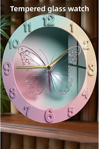 kutuTR Pastel Colored Butterfly Patterned 3D Look Tempered Glass Watch – 33 cm Csdw165