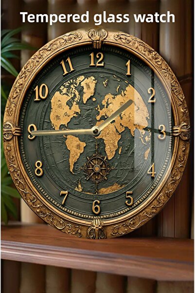 kutuTR World Map and Compass Patterned 3D Look Tempered Glass Watch – 33 cm Csdw168