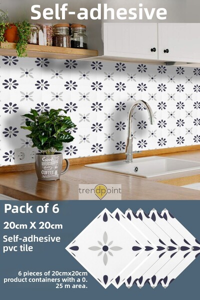 Trendpoint Самозалепващ се PVC стикер 6 броя 20 см × 20 см Кухня Баня Стена П...