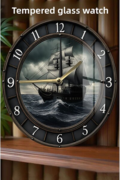 kutuTR 3D Look Tempered Glass Watch with Ship Sailing in Stormy Seas Design – 33 cm Csdw174