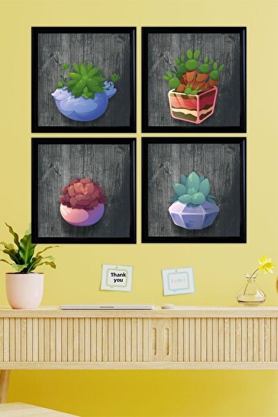 UNT Σετ 4 έγχρωμων πινάκων με κάρτσες κάκτων με εμφάνιση πλαισίου