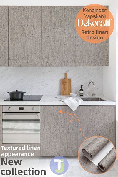 Technojet Self Adhesive Textured Linen Look Kitchen Living Room Wall Cabinet Table Covering 60X100Cm