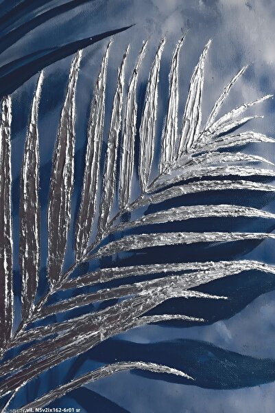 Harikabirev HARİKABİREV | MODEL DE FRUNZĂ ALBASTRU-ARGINTIU | TABLA DE STICLA TEMPLATA CU CADRU, SIMPLE, VERTICALA