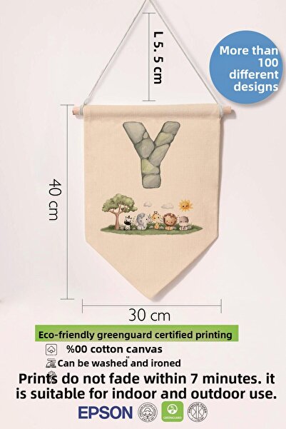 Postifull Kids Room Decor, Wall Ornament, Wooden Baby Room Decor, Canvas Pennant, Safari and Animal Letter Y