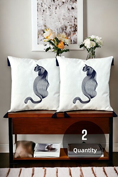 Chintar Set of 2 Embroidered Tasseled Cotton Decorative Throw Pillow / Pillow...