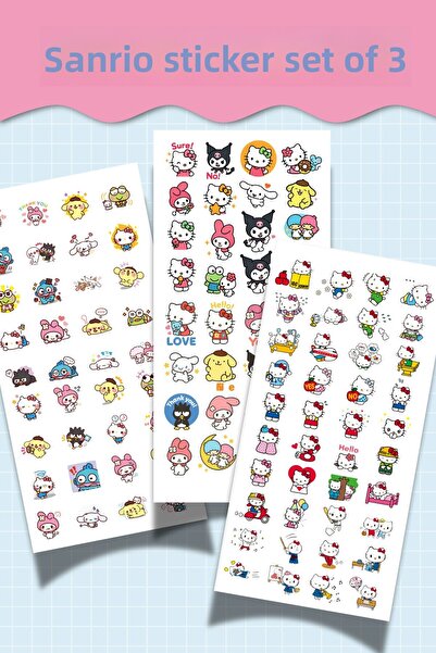 Hume Craft Set de 3 autocolante Sanrio – Hello Kitty, My Melody, Kuromi – (Agendă, Caiet, Bullet Journal)