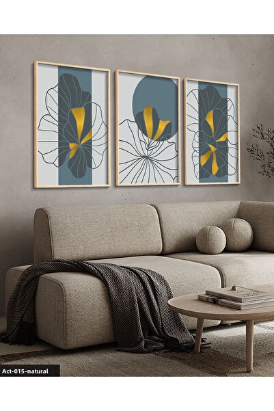 Evinemoda Drawing Flowers 3 Piece Wooden Framed Painting Act
