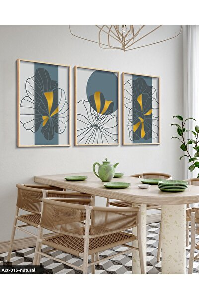 Evinemoda Drawing Flowers 3 Piece Wooden Framed Painting Act
