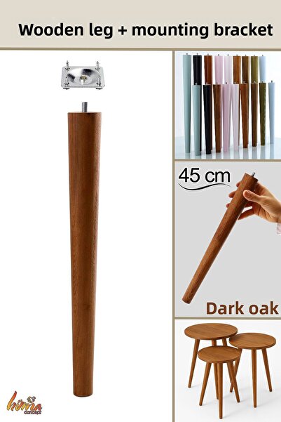 GLASWEN Picior din lemn 45 cm stejar închis cu dispozitiv de fixare cu șurubu...