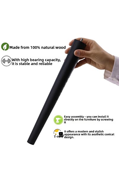 GLASWEN 3 Pieces Wooden Legs 45 cm Black M8 Bolted Connection Apparatus Furniture Stool Coffee Table Table Support Leg