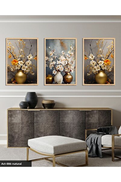 Evinemoda Flowers in a Vase 3 Piece Wooden Framed Painting Act