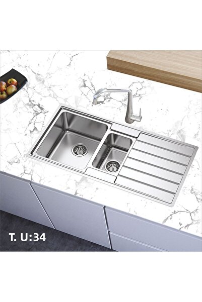 Bigaimaj Kitchen Countertop White-Gray Marble Pattern Self Adhesive Foil Coating