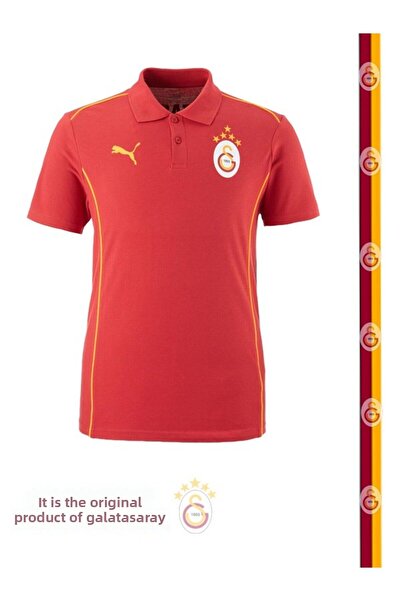 Galatasaray Original Puma Red 5 Star Polo T-Shirt with Scarf and Bracelet Gift Wooden Box