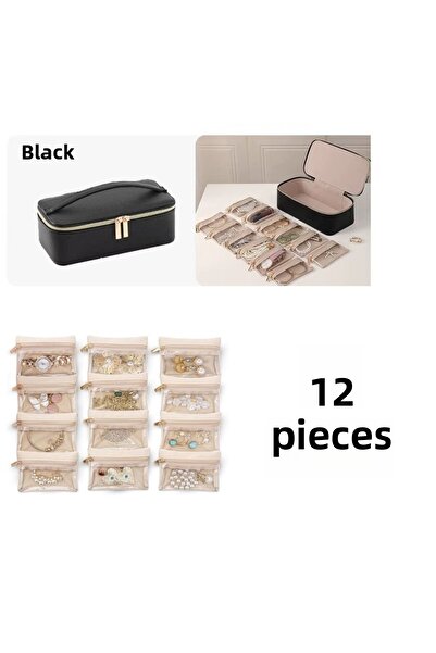 Arzu Güzel Cosmetics Gold Jewellery Jewelry Box for Wedding Engagement Promise Multi-Purpose Jewelry Organizer with 12 Zippered Velvet Pouches