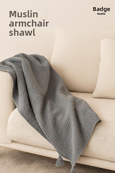 ROZET TEKSTİL Şal pentru canapea, 4 straturi, 100% bumbac, muselină naturală ...