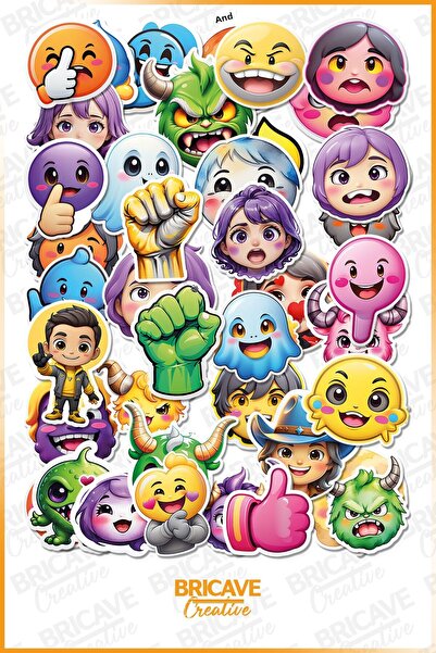 Bricave Set de autocolante din PVC cu fețe emoji 3D (2 coli) / Autocolant pen...