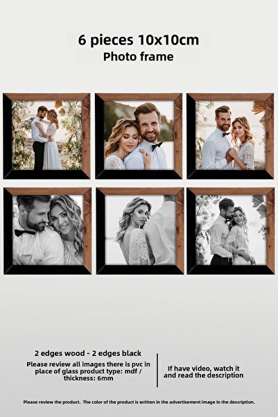 Bytwo 6 bucăți 10x10 cadru - cadru pătrat MDF - rama foto - lemn - cadru negru 2 culori