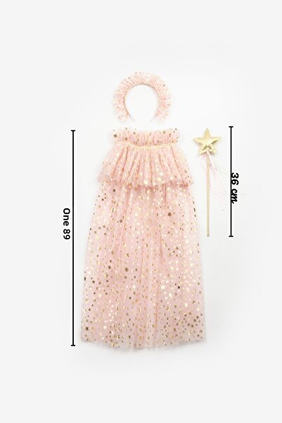Le Mabelle Star Printed Κοριτσίστικη Κάπα και Σετ Στέμμα Ραβδί - Πούδρα