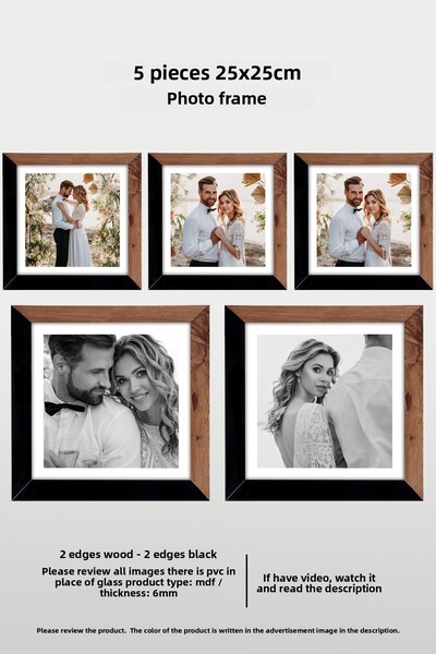 yhfoto 5 قطع إطار 25x25 - إطار مربع MDF - إطار صور - إطار خشبي أسود بلونين
