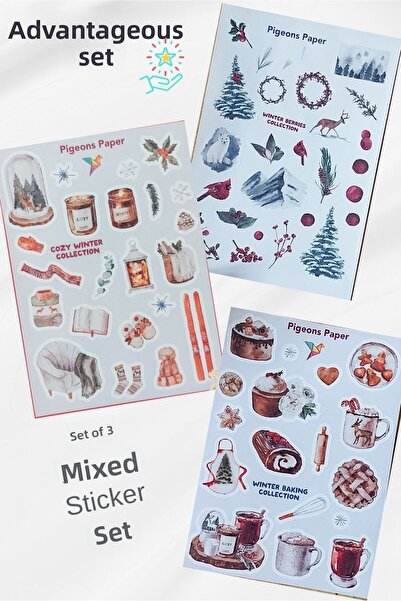 Pigeons Paper مجموعة مكونة من 3 ملصقات ذات طابع شتوي دافئ - مجموعة مفيدة