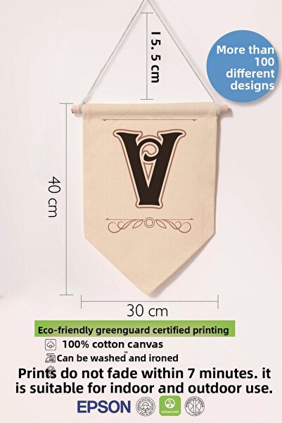 Postifull Kids Room Decor, Wall Ornament, Wooden Baby Room Decor, Canvas Pennant, Brown Letter V